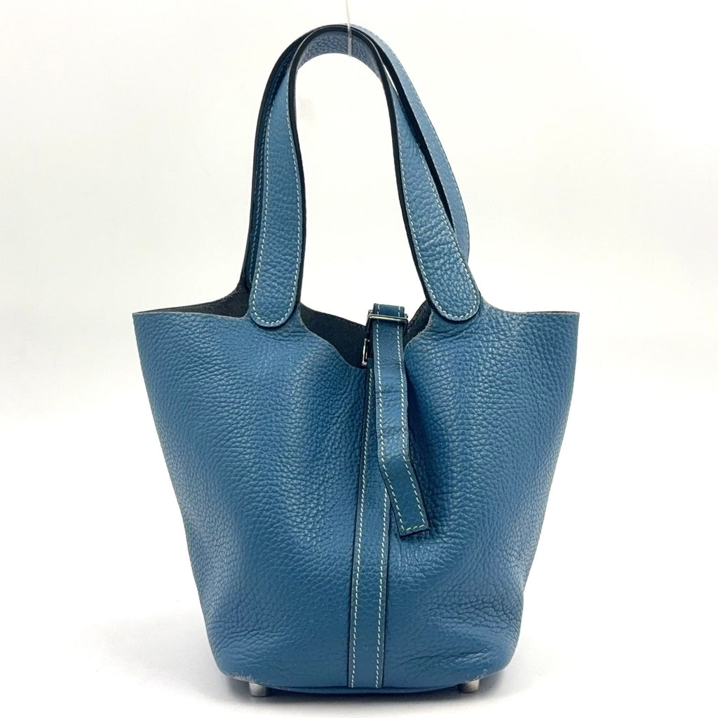 Hermes Picotin Lock Pm? Taurillon Leather Blue Handbag Silver