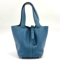 Hermes Picotin Lock Pm? Taurillon Leather Blue Handbag Silver