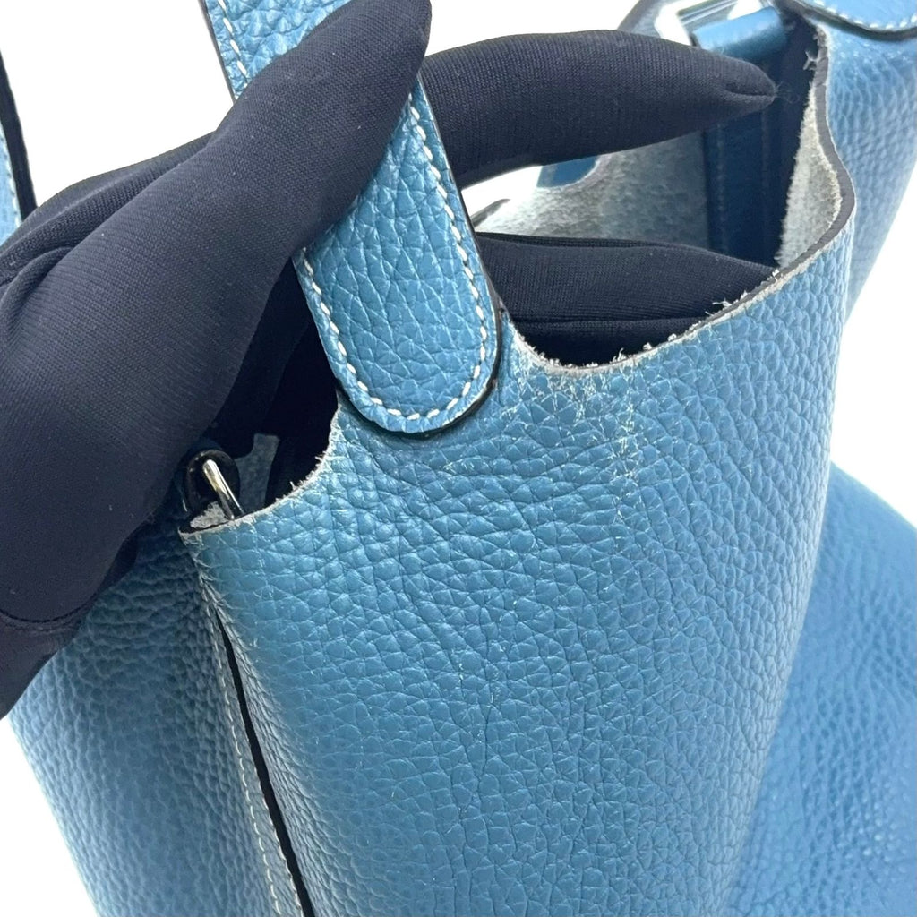 Hermes Picotin Lock Pm? Taurillon Leather Blue Handbag Silver — view 8