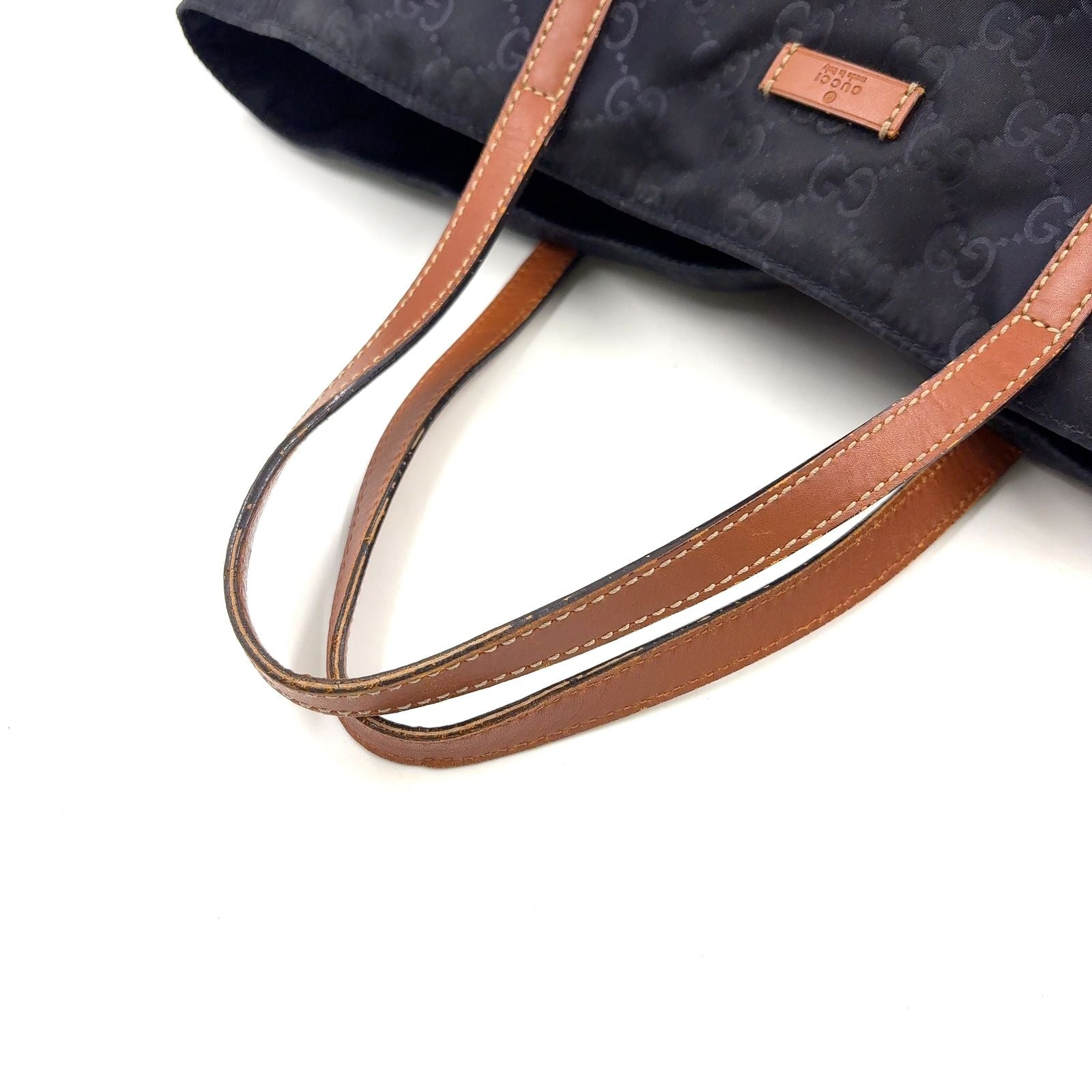 Gucci GG Pattern Leather Nylon Navy Brown Tote Bag Gold — view 5