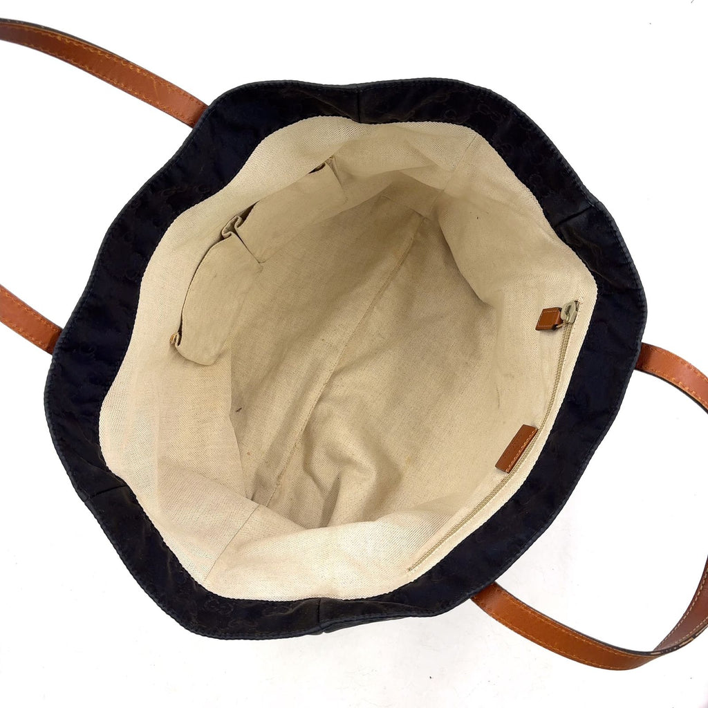 Gucci GG Pattern Leather Nylon Navy Brown Tote Bag Gold — view 3