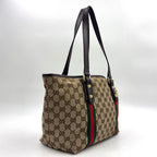 Gucci GG Canvas Sherry Line Leather Brown Beige Tote Bag Gold — view 2