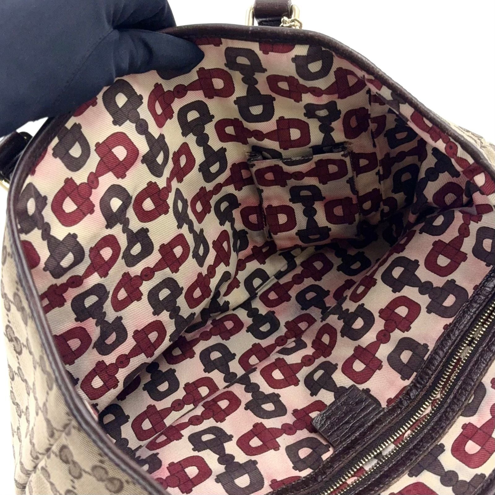 Gucci GG Canvas Sherry Line Leather Brown Beige Tote Bag Gold — view 5