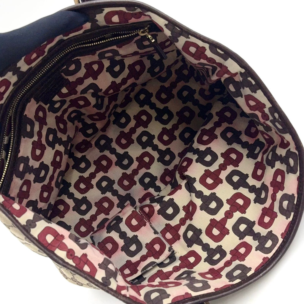 Gucci GG Canvas Sherry Line Leather Brown Beige Tote Bag Gold — view 3