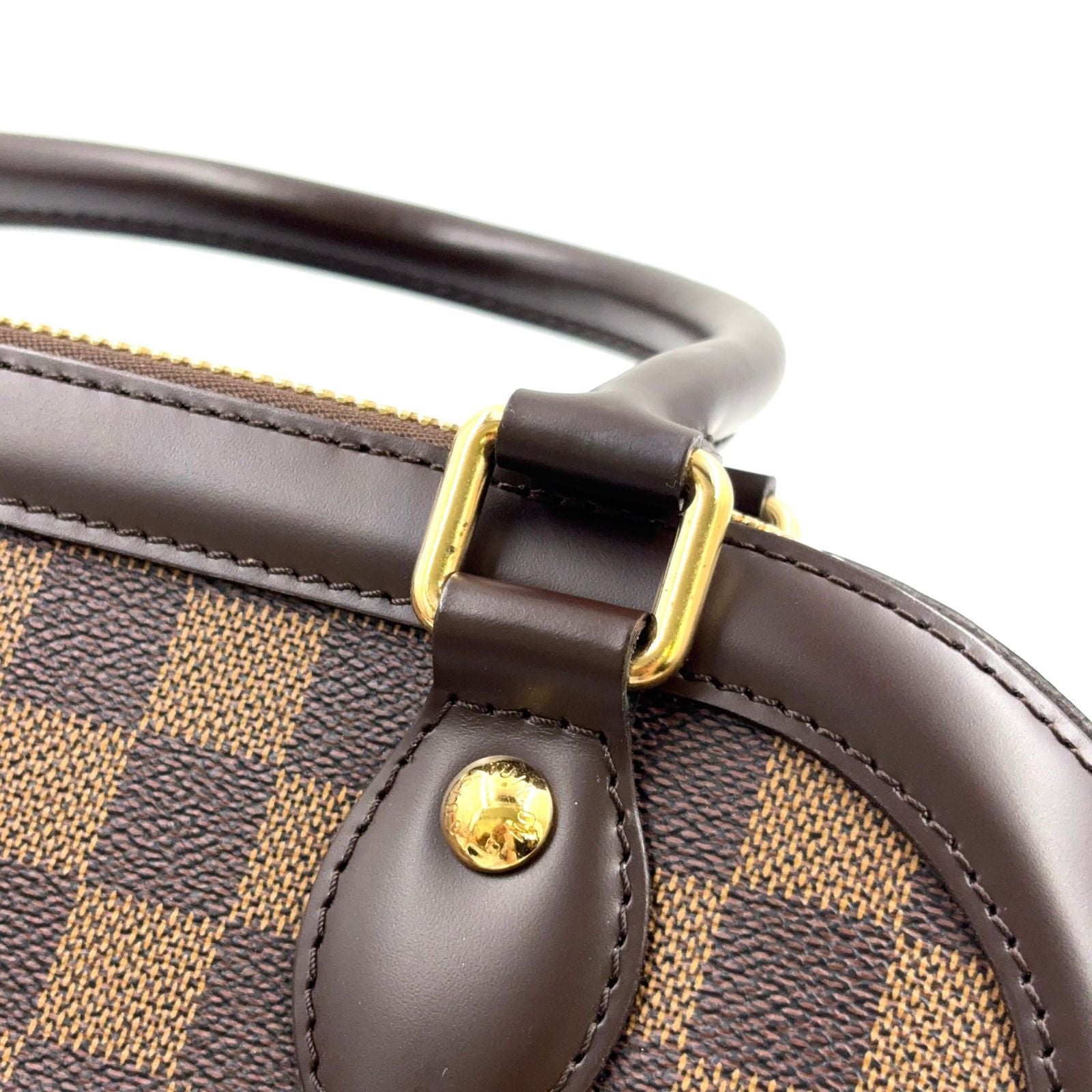 Louis Vuitton Trevi PM Damier Ebene Leather Brown Handbag Gold — view 8