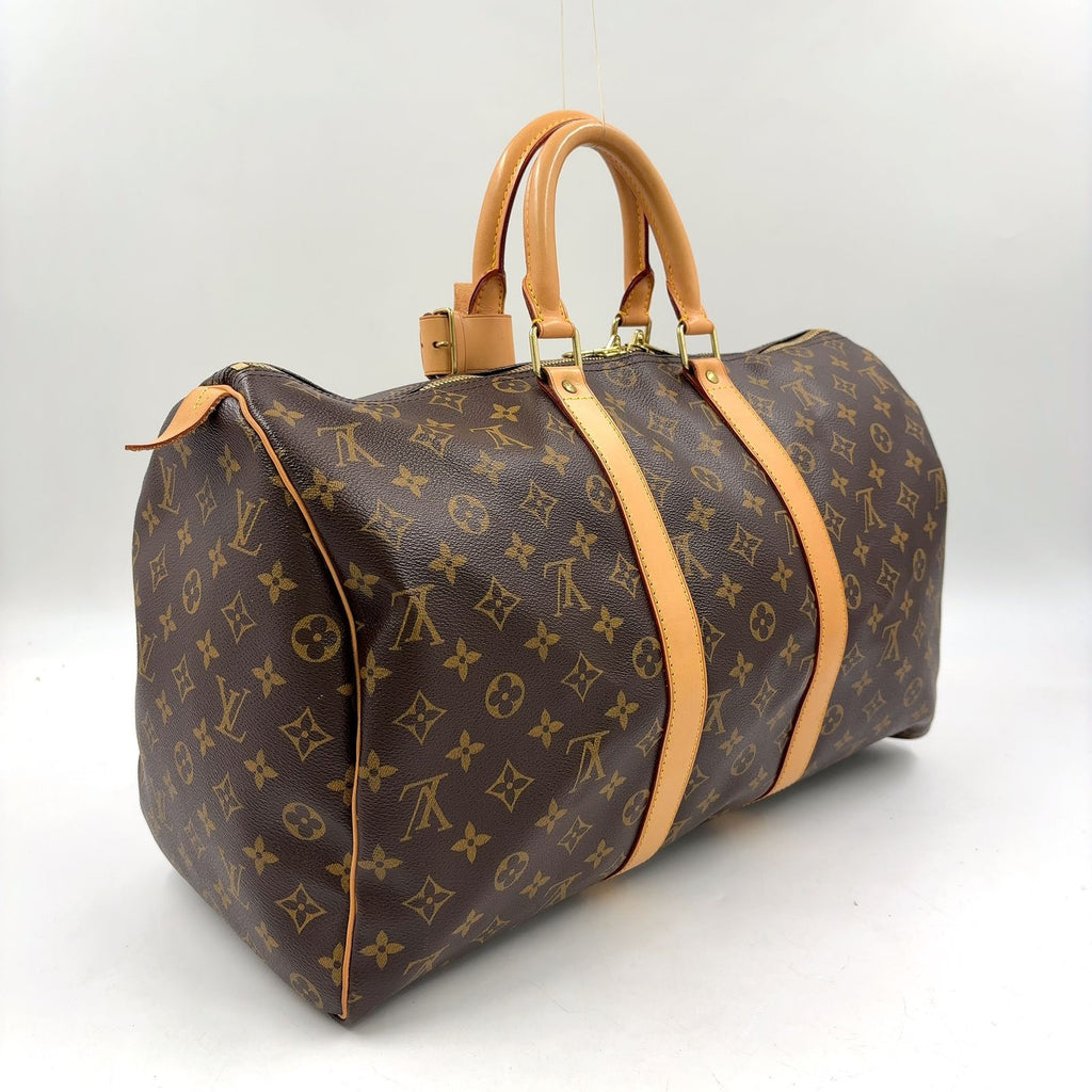 Louis Vuitton Keepall 45 Monogram Leather Brown Light Boston Bag Gold — view 2
