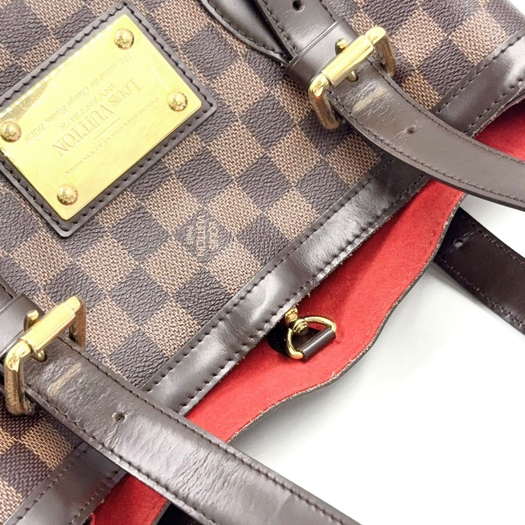 Louis Vuitton Hampstead MM Damier Ebene Leather Brown Tote Bag Gold — view 8