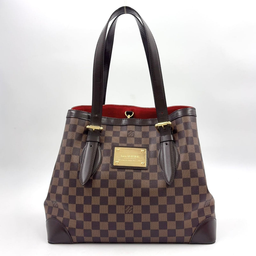 Louis Vuitton Hampstead MM Damier Ebene Leather Brown Tote Bag Gold