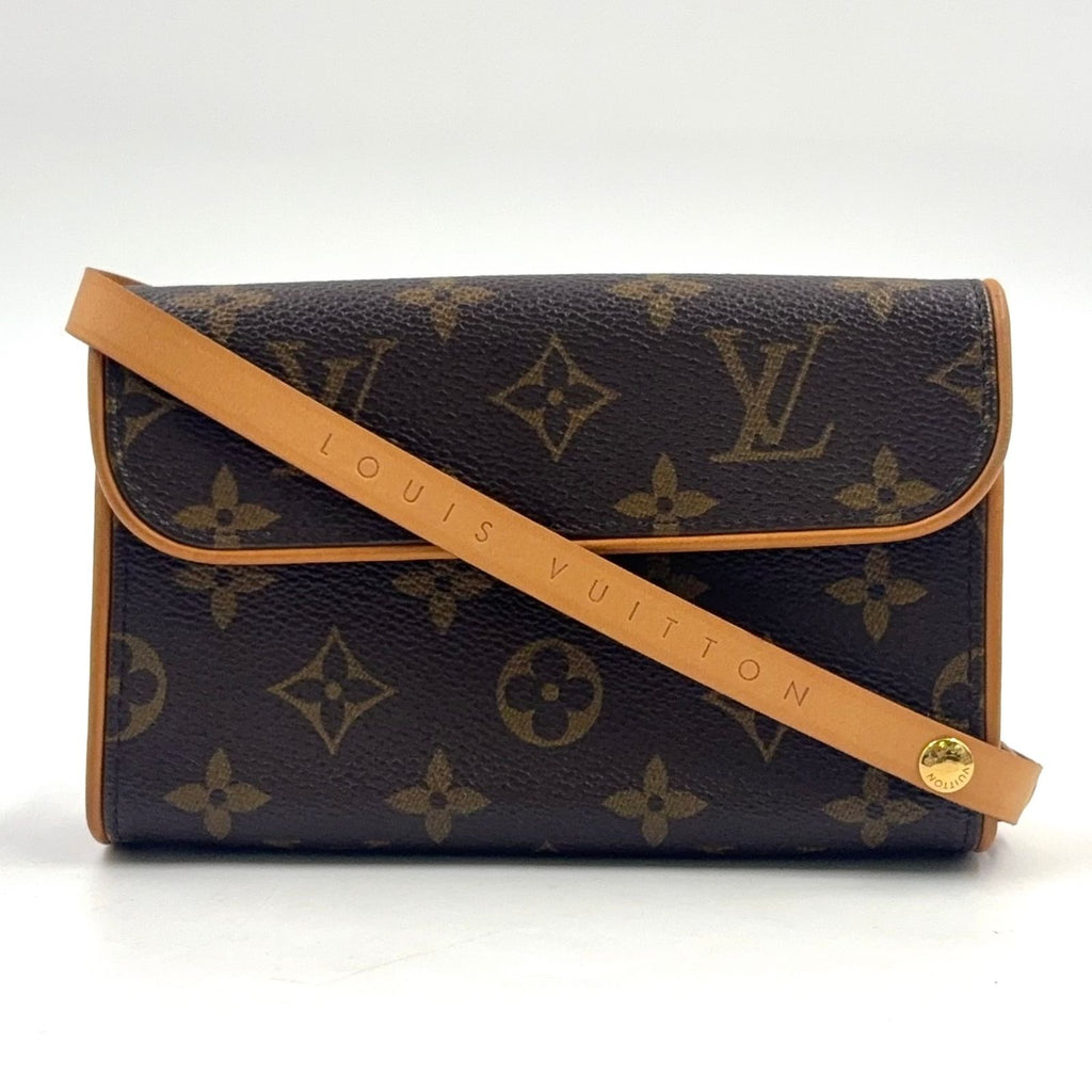 Louis Vuitton Pochette Twin PM Monogram XS Leather Brown Shoulder Bag Gold
