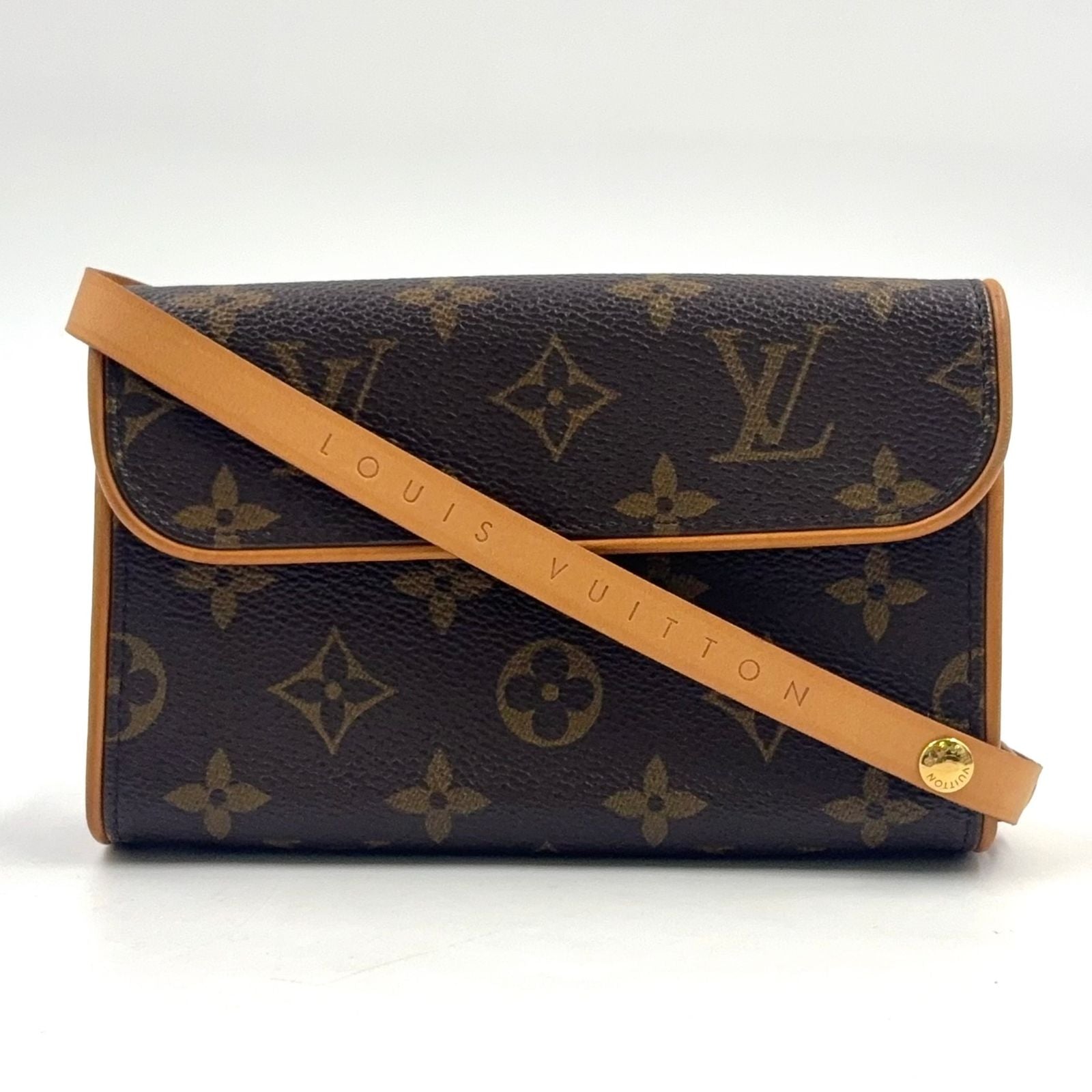 Louis Vuitton Pochette Twin PM Monogram XS Leather Brown Shoulder Bag Gold