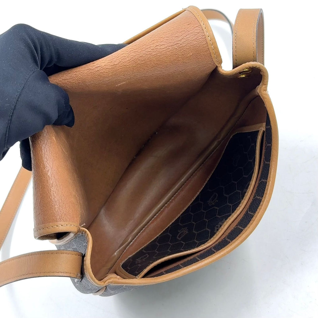 Dior Honeycomb Leather Dark Brown Light Shoulder Bag Gold — view 3