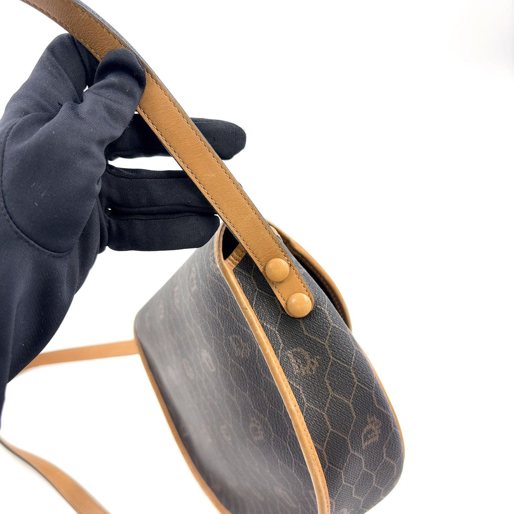 Dior Honeycomb Leather Dark Brown Light Shoulder Bag Gold — view 5