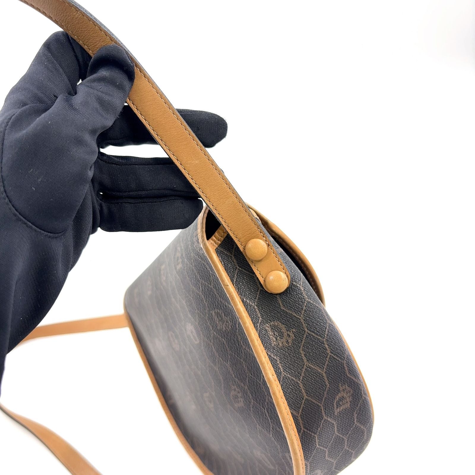 Dior Honeycomb Leather Dark Brown Light Shoulder Bag Gold — view 5