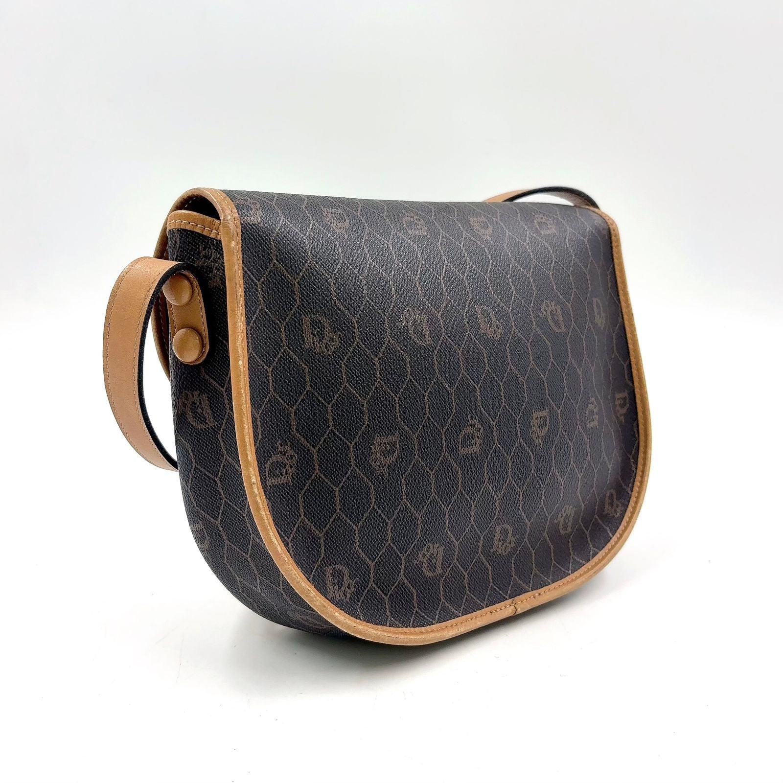 Dior Honeycomb Leather Dark Brown Light Shoulder Bag Gold — view 2