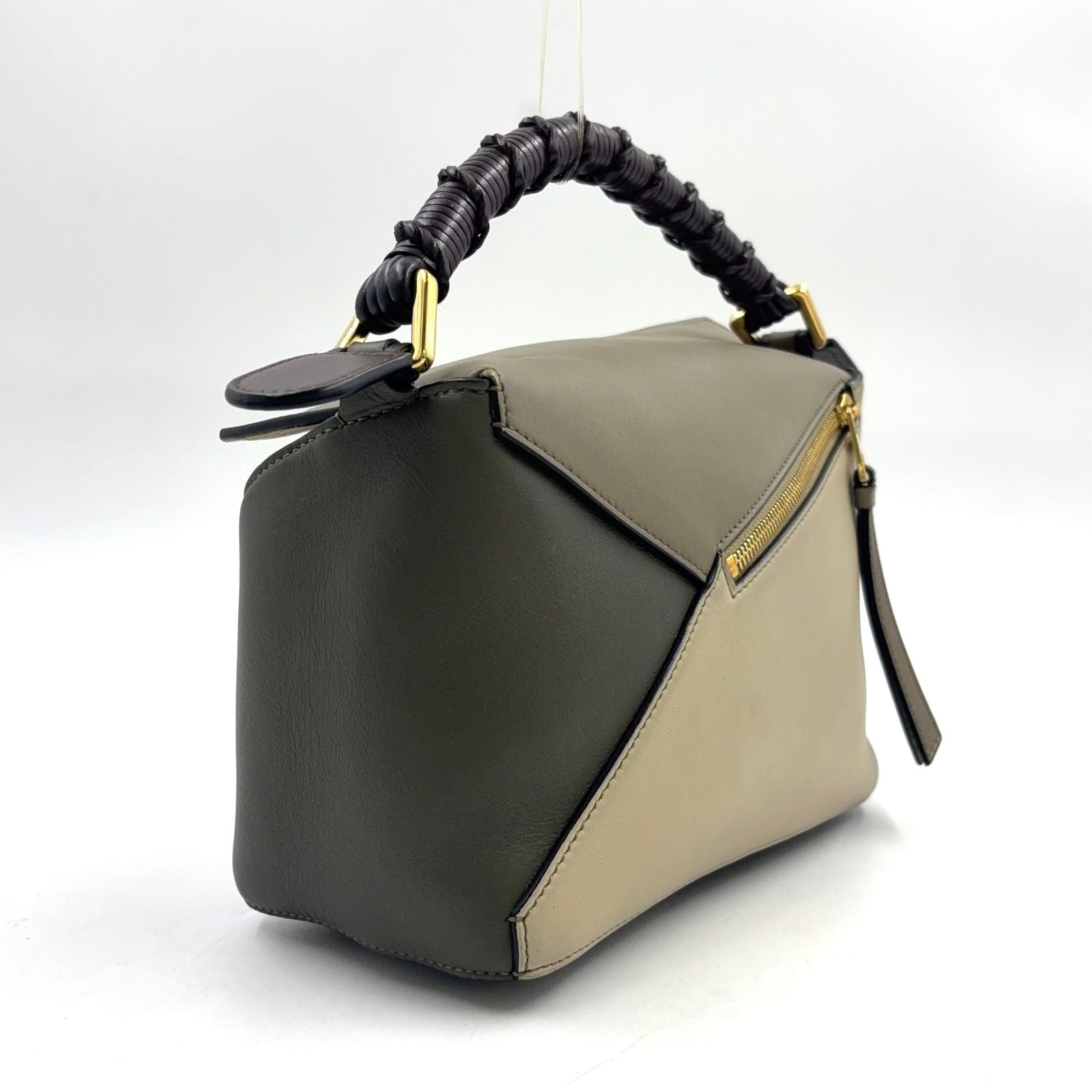 Loewe Puzzle Small Leather Khaki Green Beige Handbag Gold — view 2