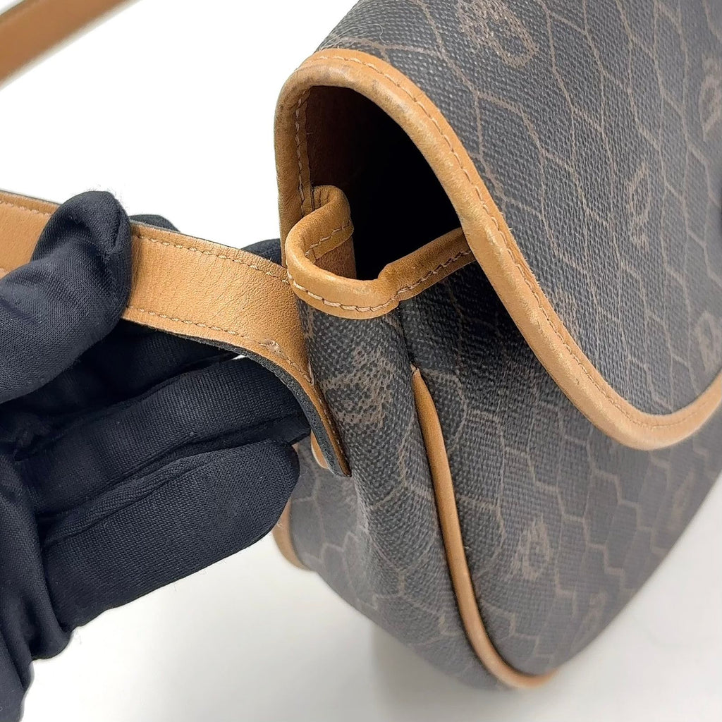 Dior Honeycomb Leather Dark Brown Light Shoulder Bag Gold — view 7