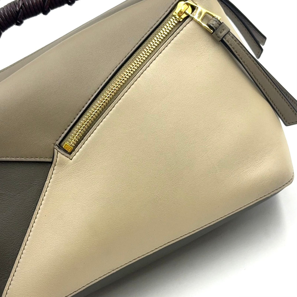 Loewe Puzzle Small Leather Khaki Green Beige Handbag Gold — view 8