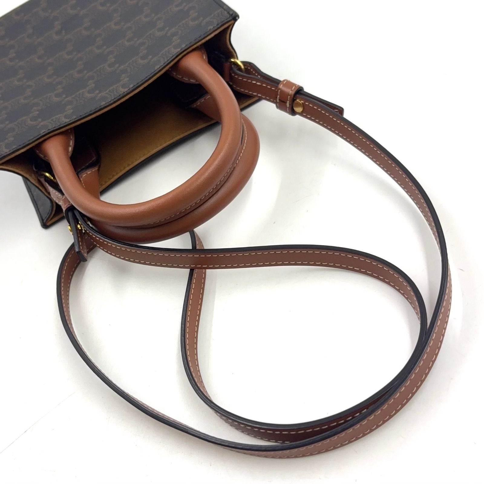 Celine Mini Vertical Cover 2-Way Shoulder Leather Brown Light Handbag Gold — view 6