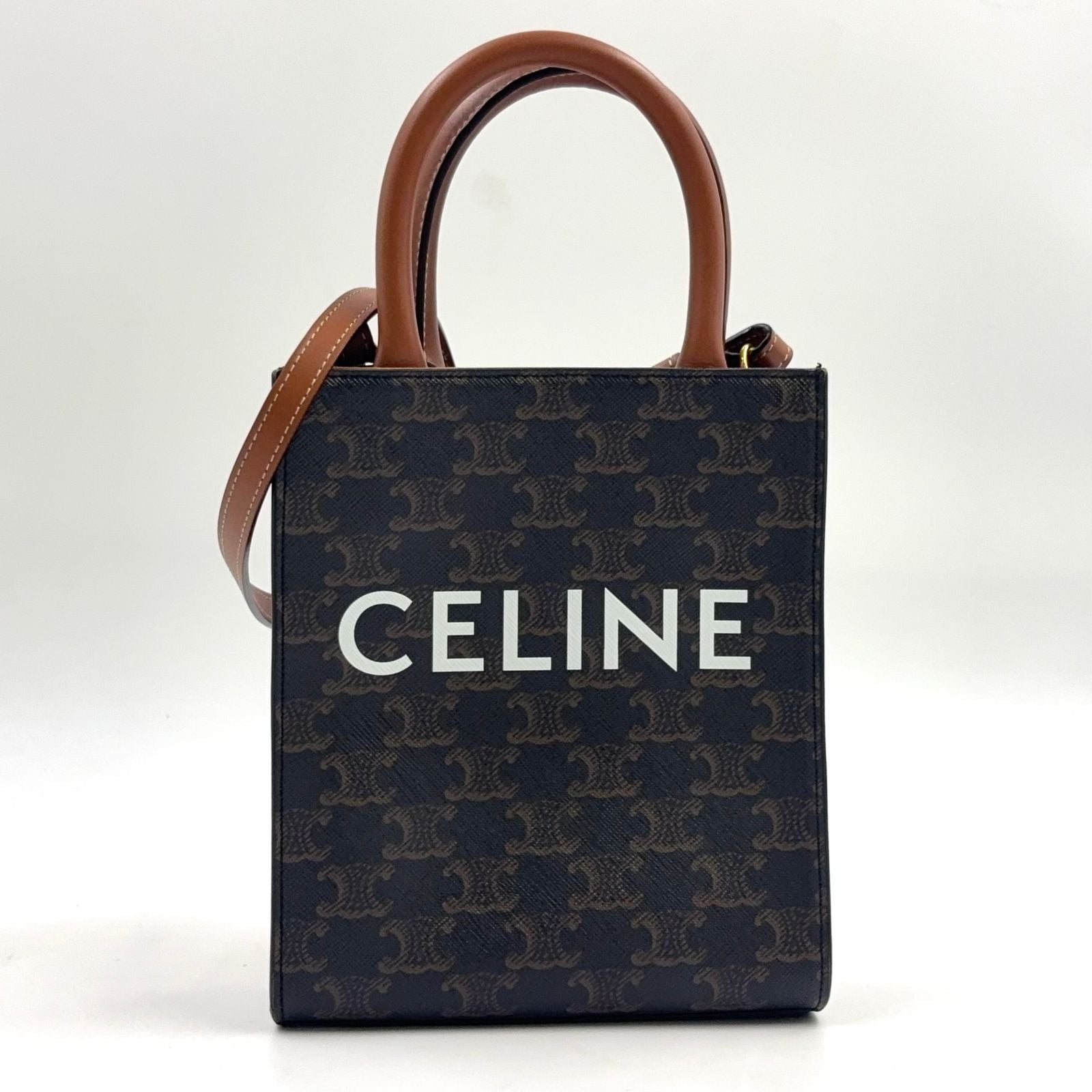 Celine Mini Vertical Cover 2-Way Shoulder Leather Brown Light Handbag Gold