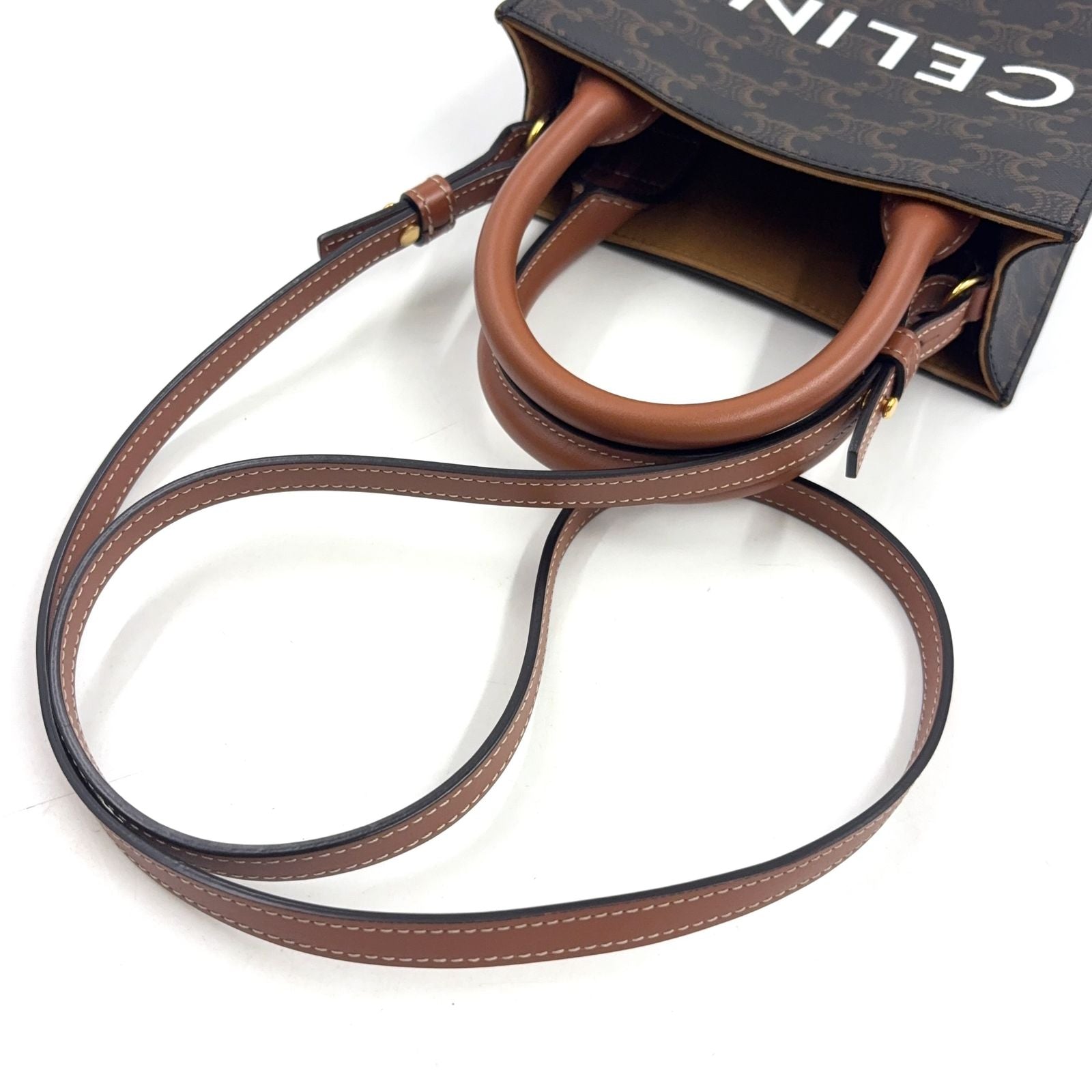 Celine Mini Vertical Cover 2-Way Shoulder Leather Brown Light Handbag Gold — view 5