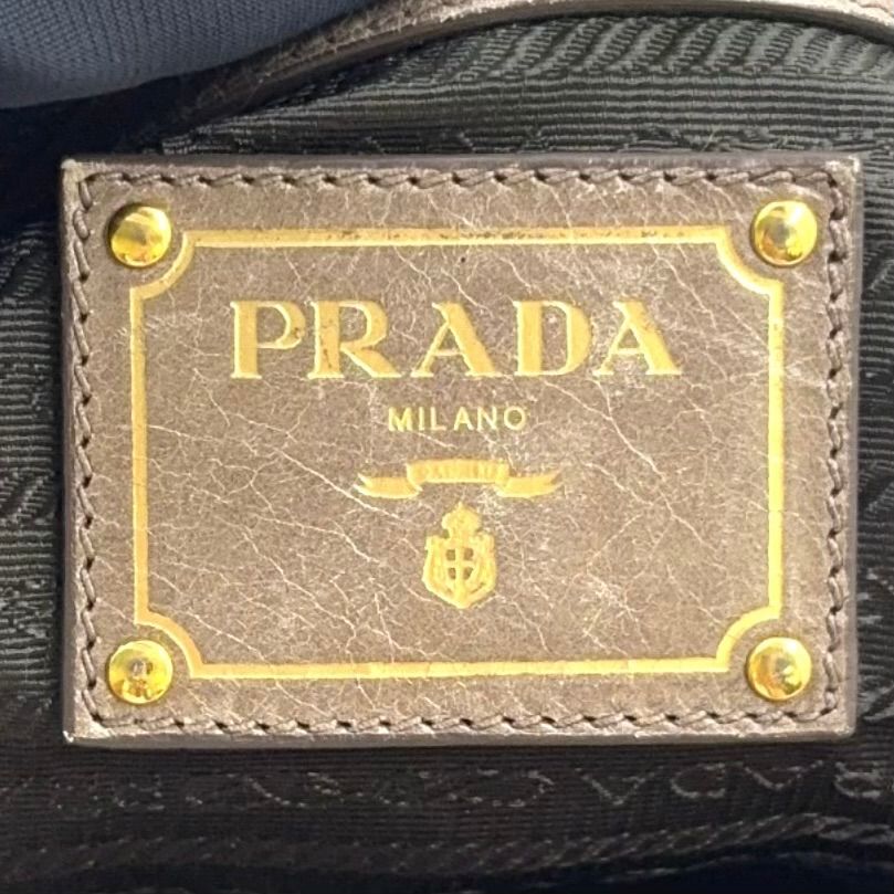 Prada Vitello Shine Bowlet Calfskin Gray Handbag Gold — view 4