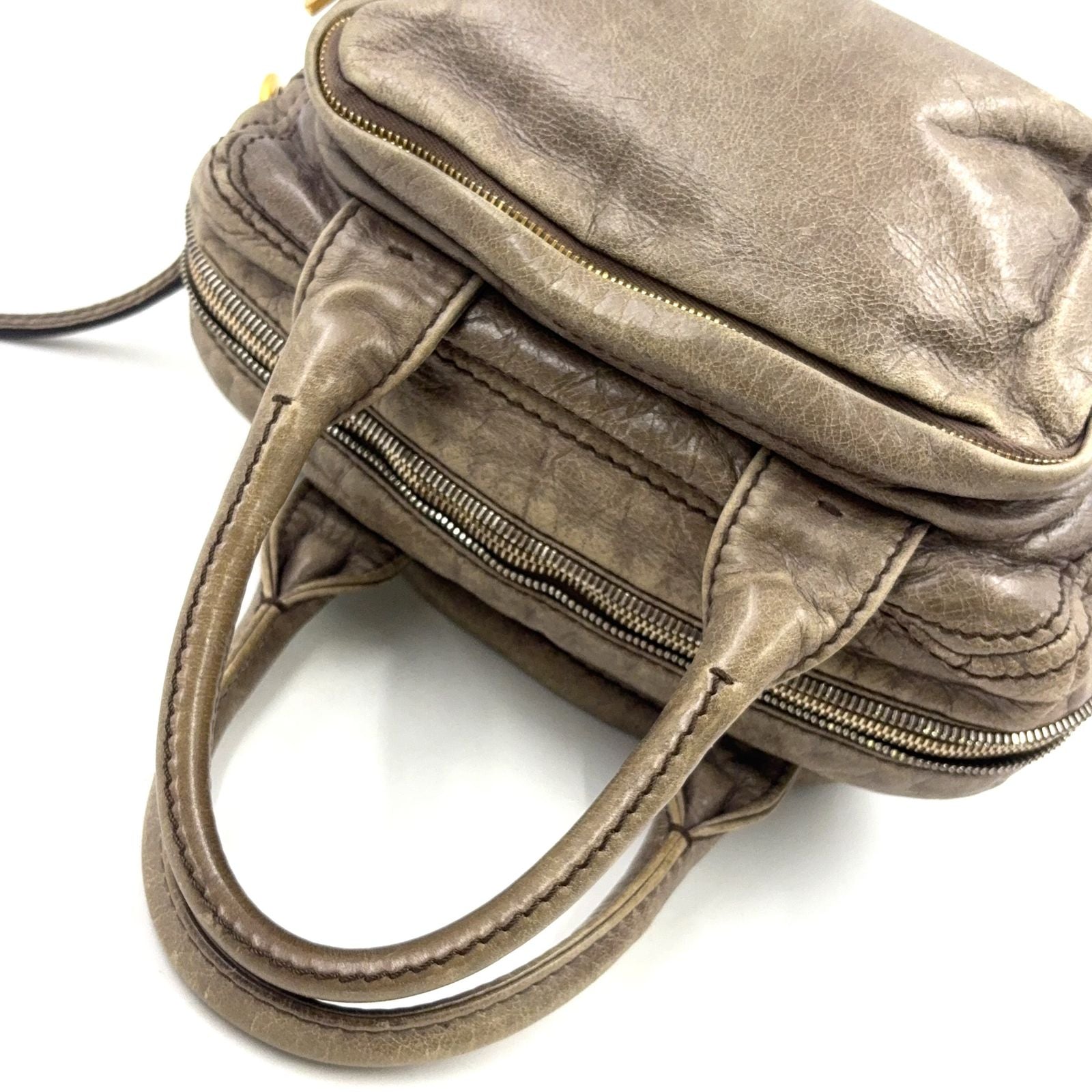 Prada Vitello Shine Bowlet Calfskin Gray Handbag Gold — view 6
