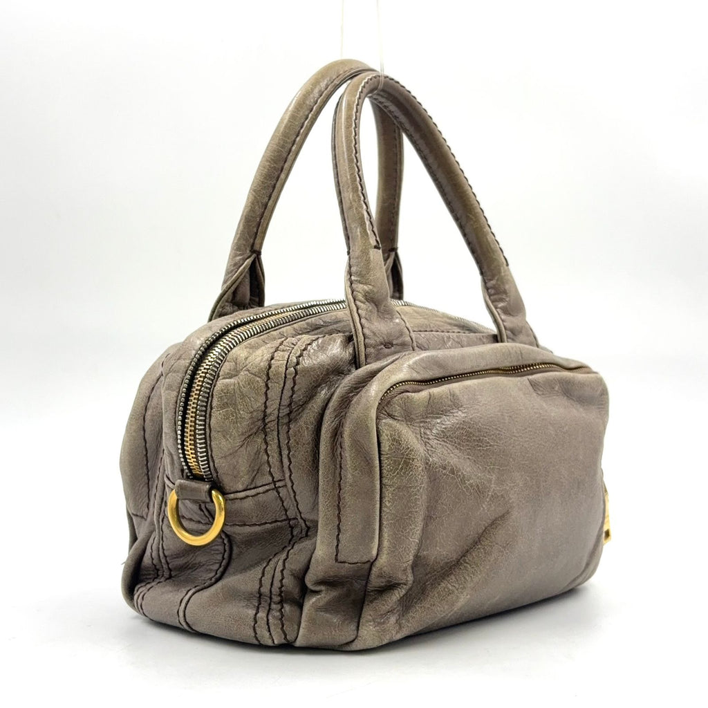 Prada Vitello Shine Bowlet Calfskin Gray Handbag Gold — view 2