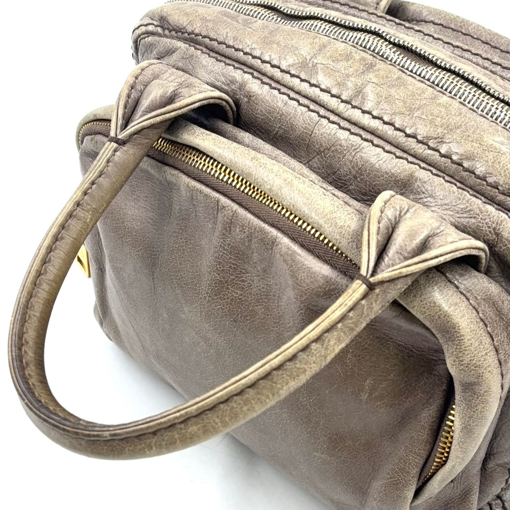 Prada Vitello Shine Bowlet Calfskin Gray Handbag Gold — view 7