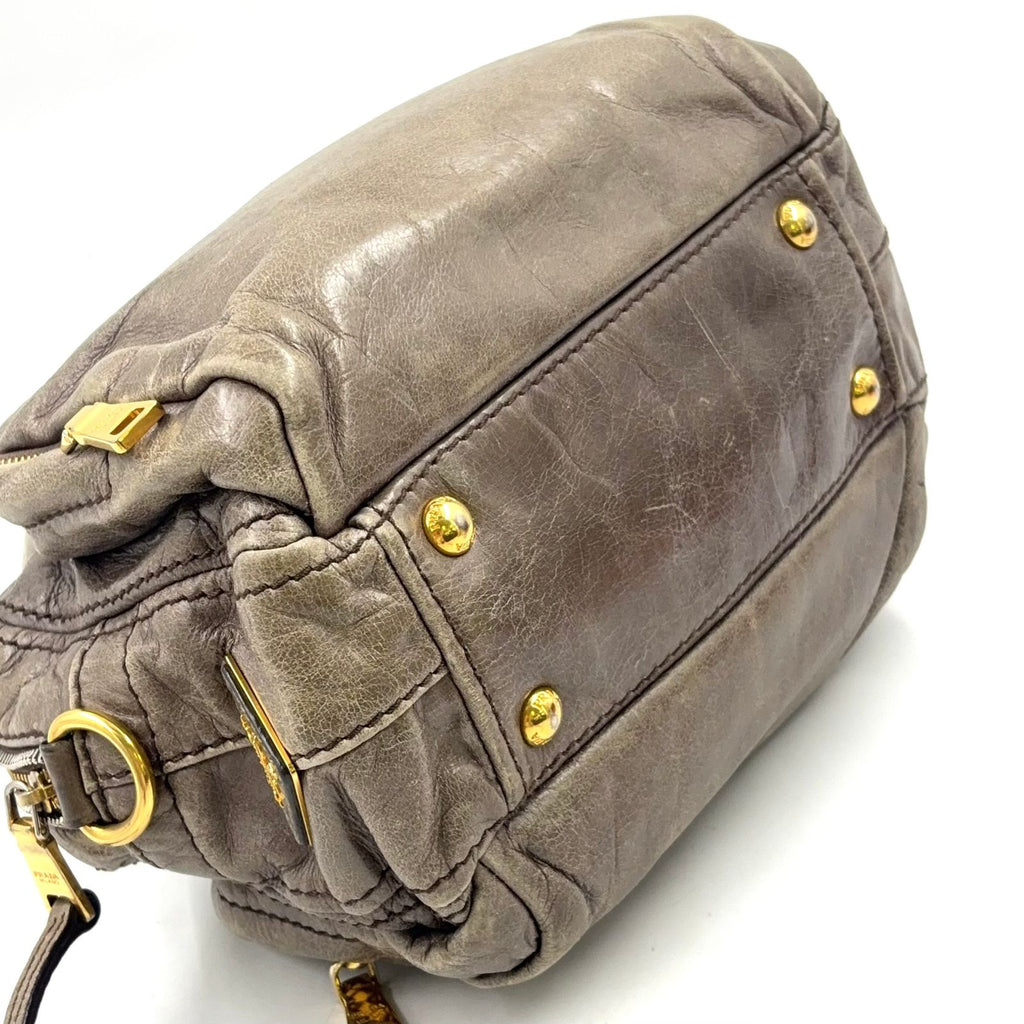 Prada Vitello Shine Bowlet Calfskin Gray Handbag Gold — view 8
