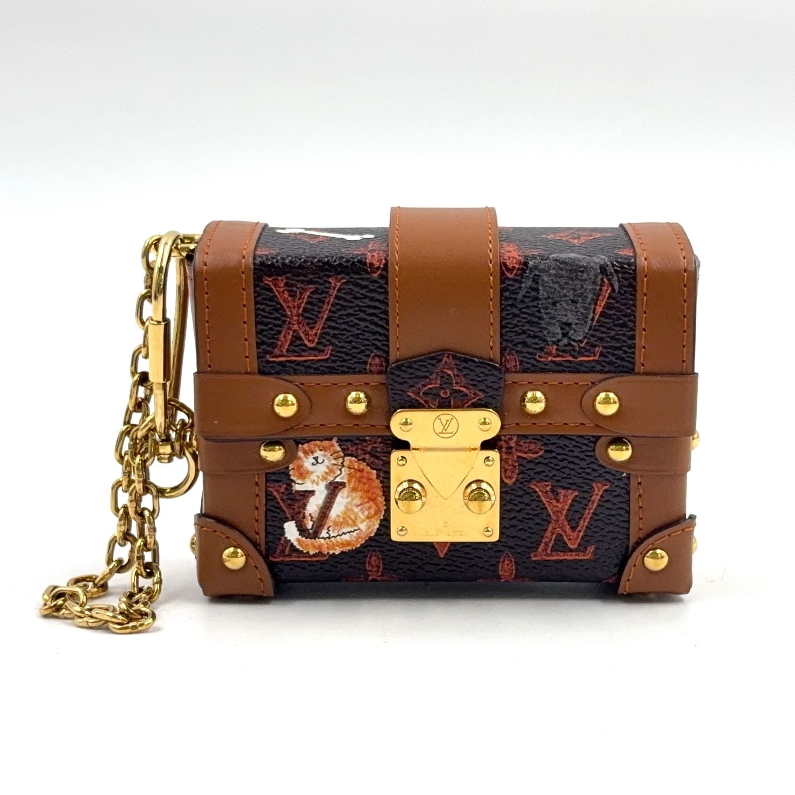 Louis Vuitton Essential Trunk Catgram Leather Brown Black Back Charm Gold
