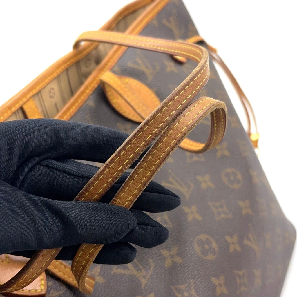 Louis Vuitton Neverfull MM Monogram Leather Brown Tote Bag Gold — view 8