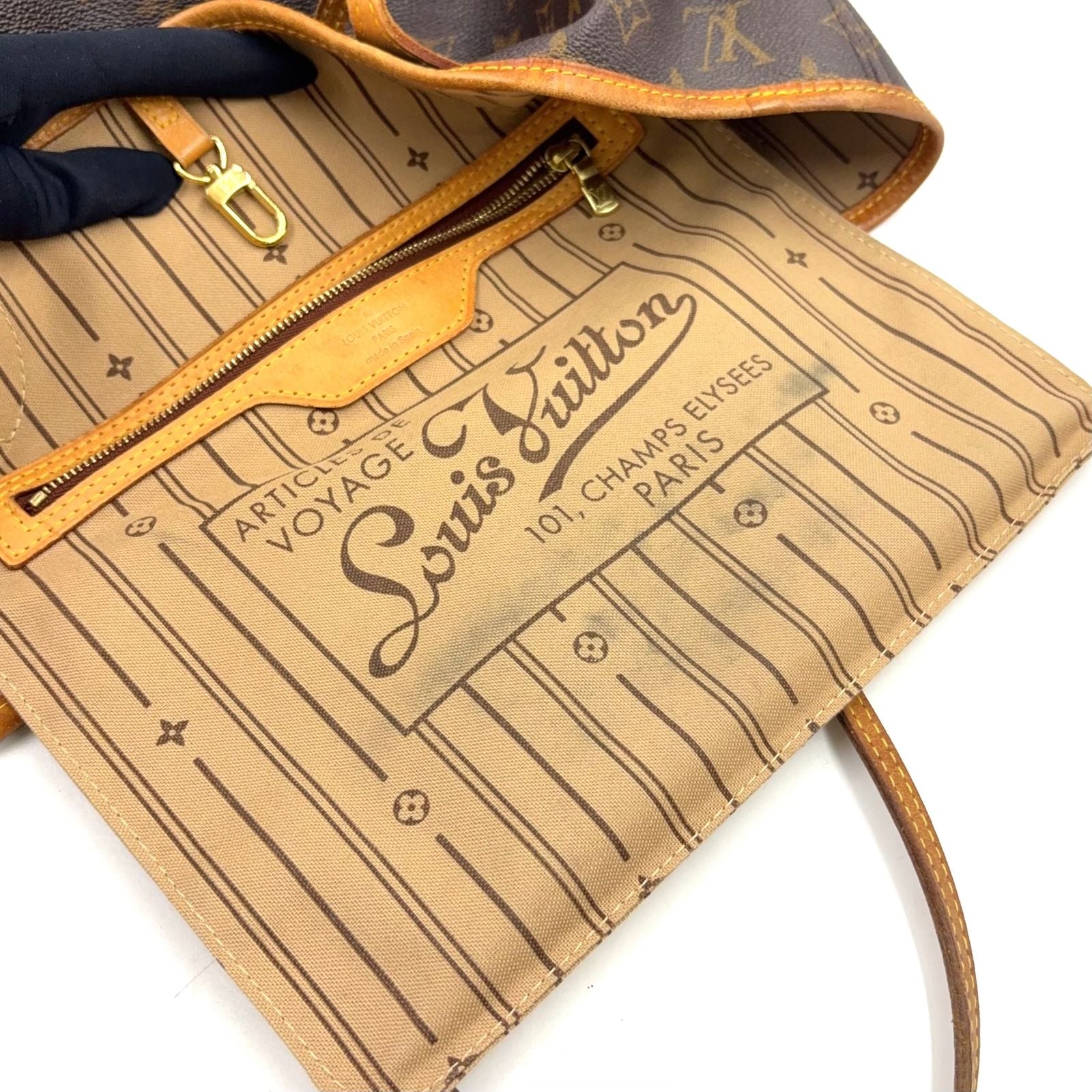 Louis Vuitton Neverfull MM Monogram Leather Brown Tote Bag Gold — view 6