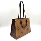 Louis Vuitton On The Go MM Monogram Giant Leather Brown Black Light Tote Bag Gold — view 2