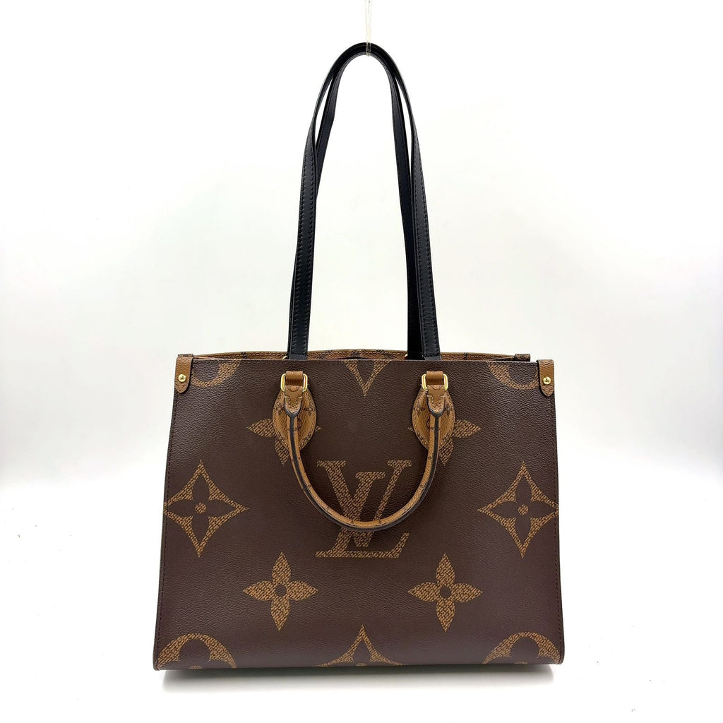 Louis Vuitton On The Go MM Monogram Giant Leather Brown Black Light Tote Bag Gold