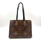 Louis Vuitton On The Go MM Monogram Giant Leather Brown Black Light Tote Bag Gold