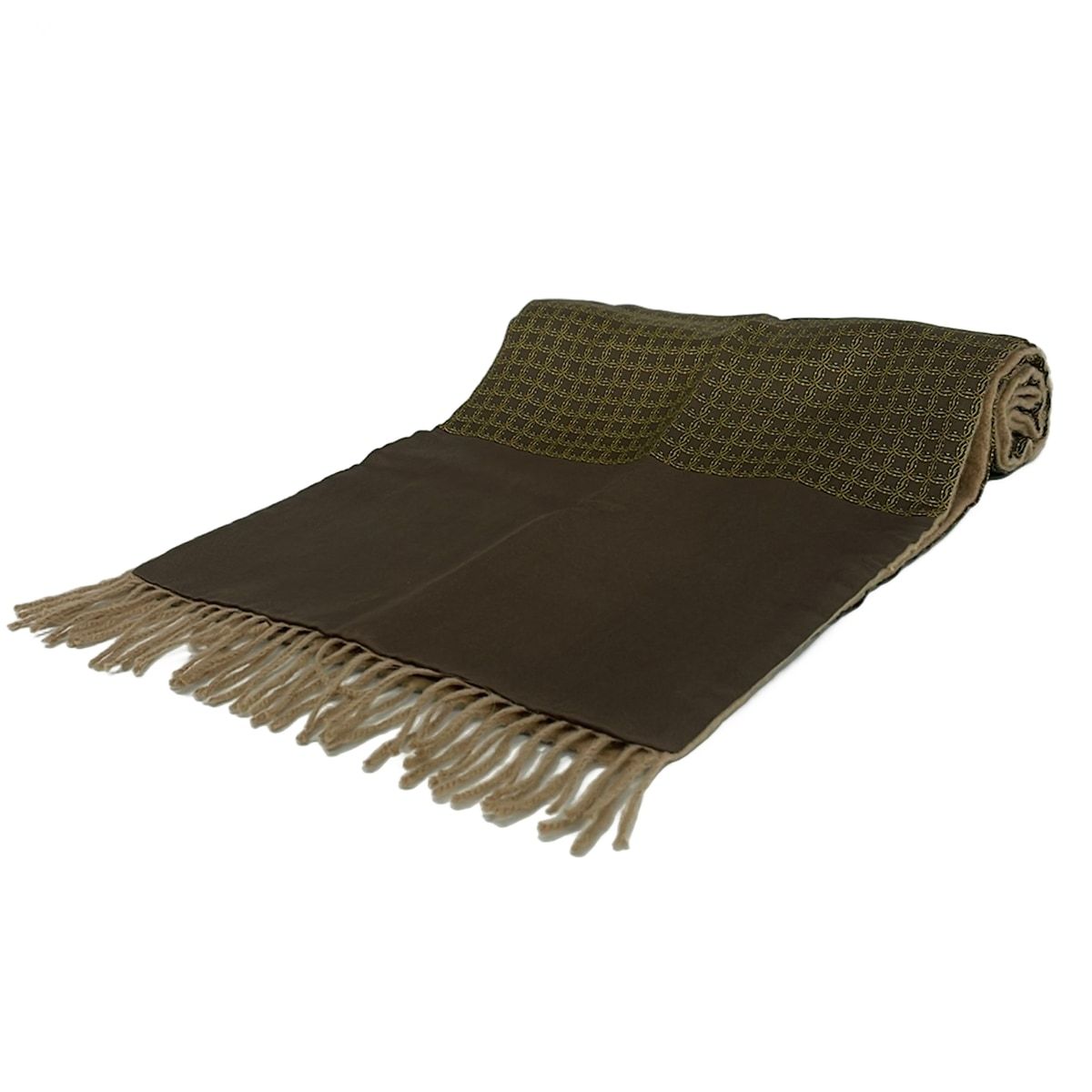 Hermes Scarf Dark Brown Yellow Reversible Wool Cashmere