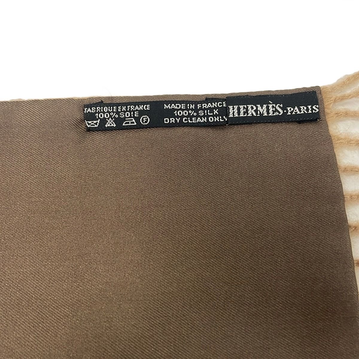 Hermes Scarf Dark Brown Yellow Reversible Wool Cashmere — view 2