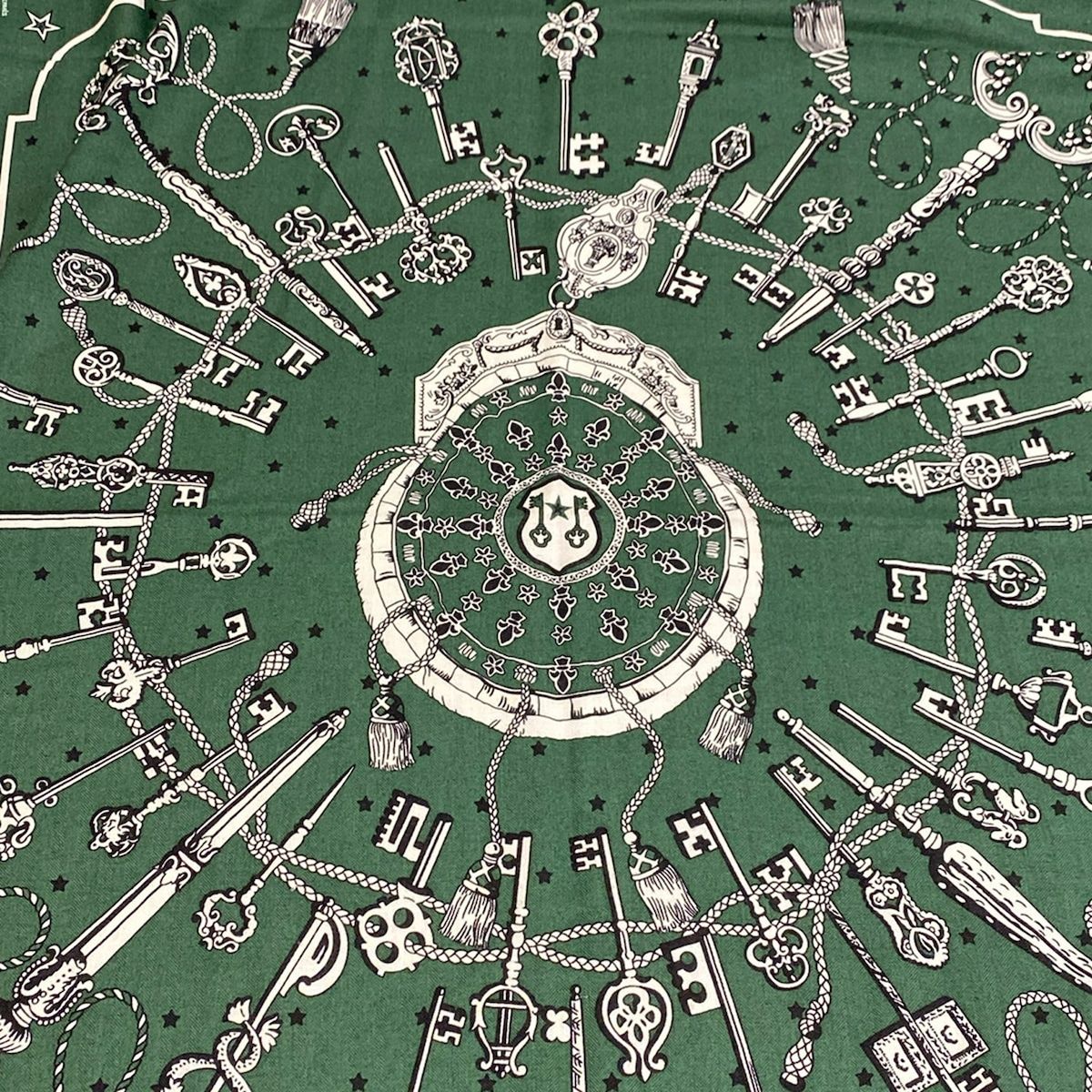 Hermes Shawl Carre Geant 140 Green les Cles Bandana Cashmere Silk Scarf — view 6