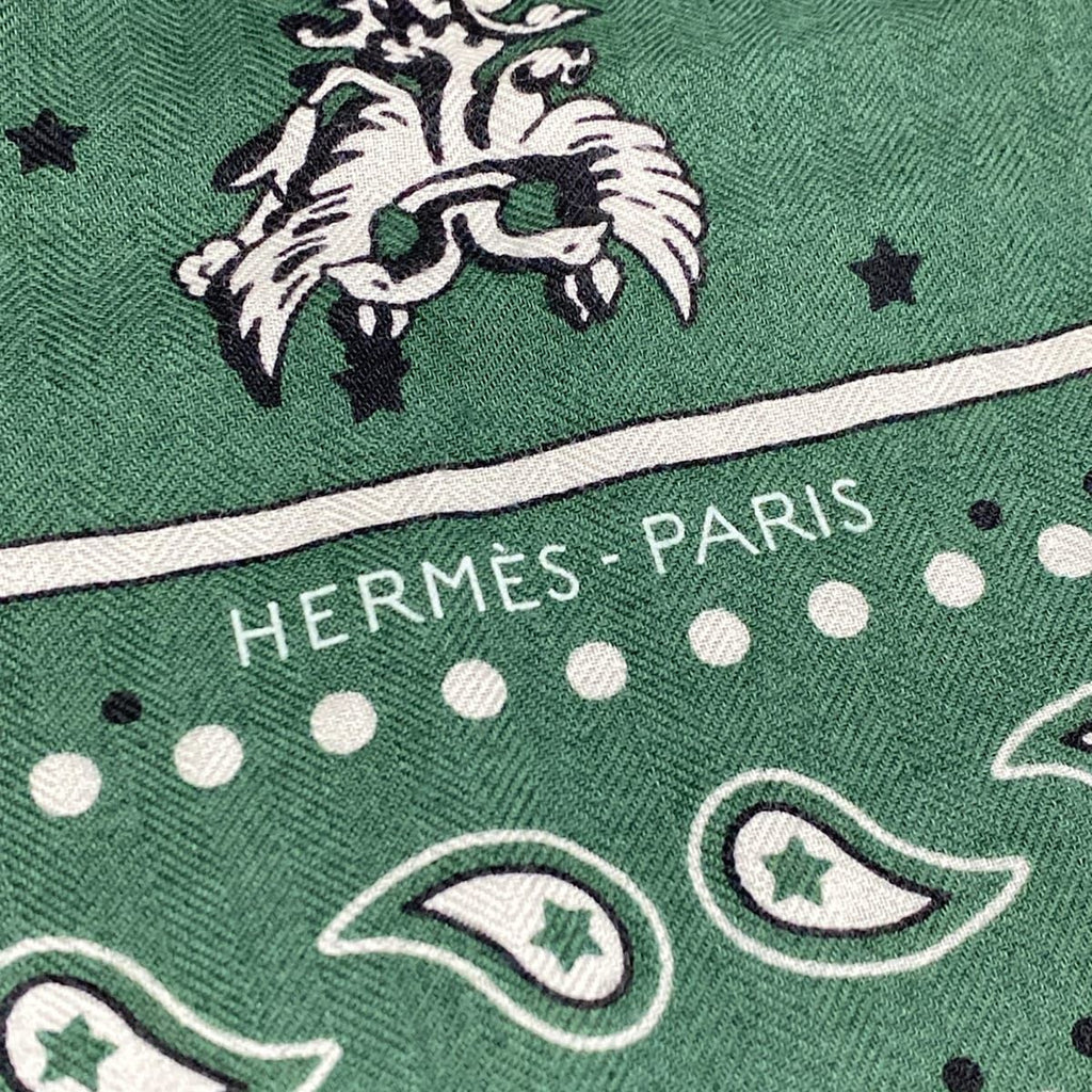 Hermes Shawl Carre Geant 140 Green les Cles Bandana Cashmere Silk Scarf — view 2