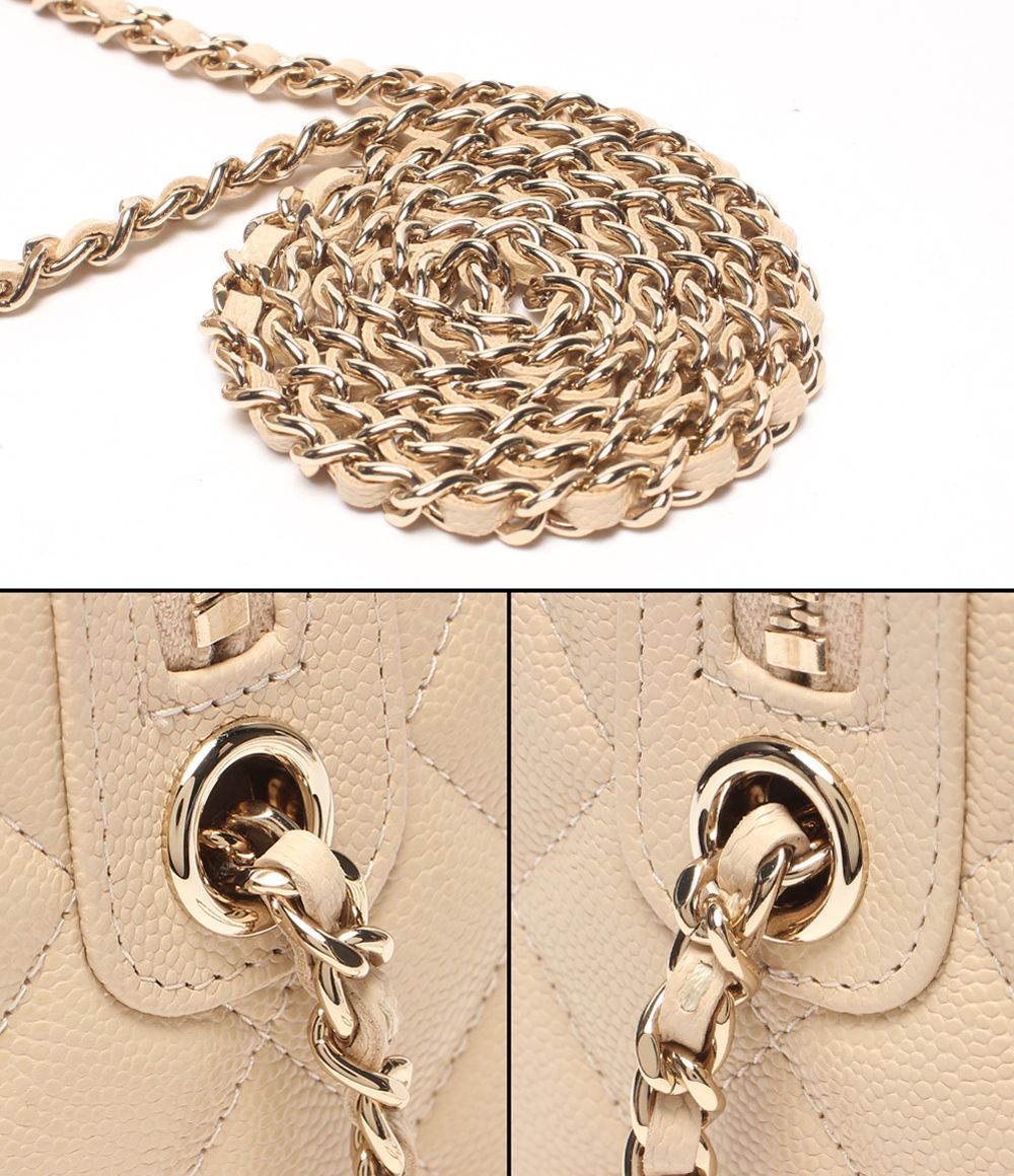 Chanel 2-Way Chain Shoulder Bag Mini Crossbody Gold Caviar Leather Quilted — view 8
