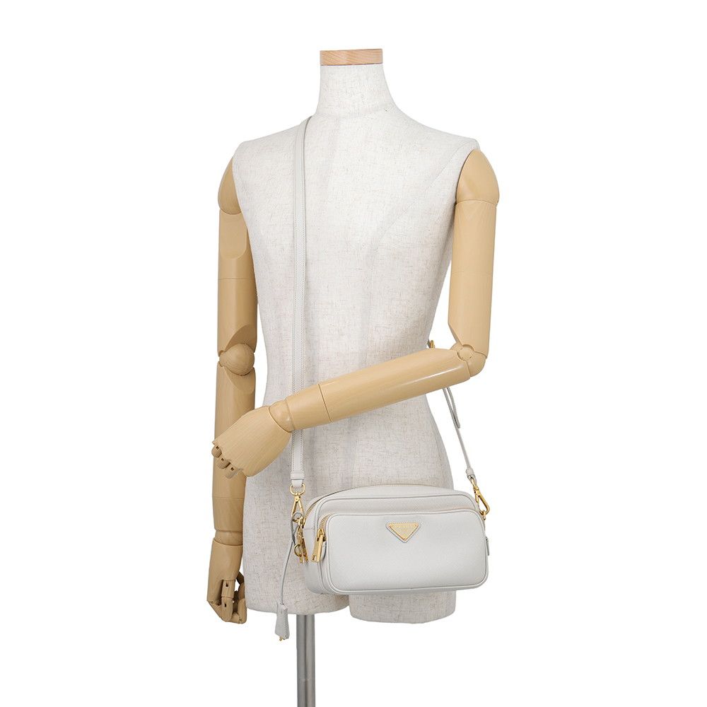 Prada Shoulder Bag Saffiano Leather Triangle Logo White — view 4