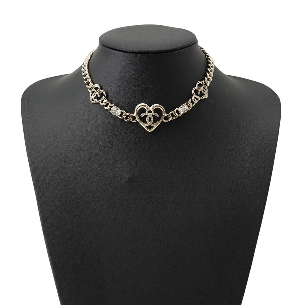 Chanel Necklace CC Logo Heart Choker Metal Rhinestone — view 5