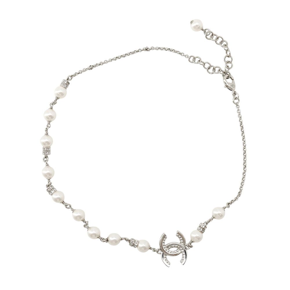 Chanel Necklace CC Logo Faux Pearl Rhinestone — view 3