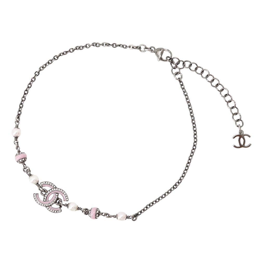 Chanel Necklace CC Logo Faux Pearl Rhinestone