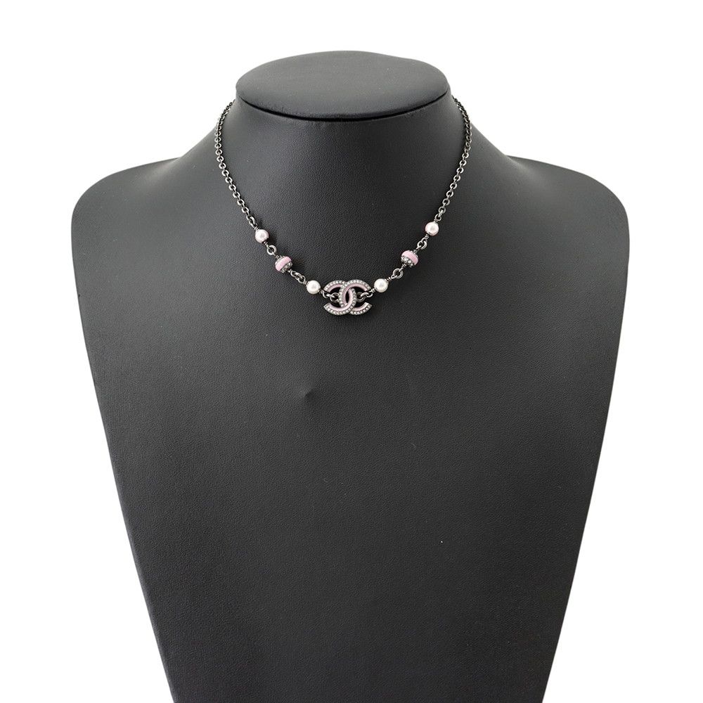 Chanel Necklace CC Logo Faux Pearl Rhinestone — view 4