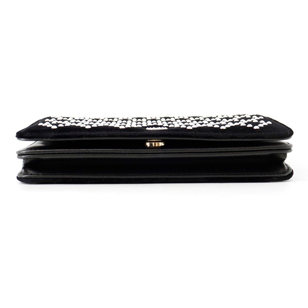 Chanel Chain Wallet CC Logo Faux Pearl Velour Black Shoulder Bag — view 3