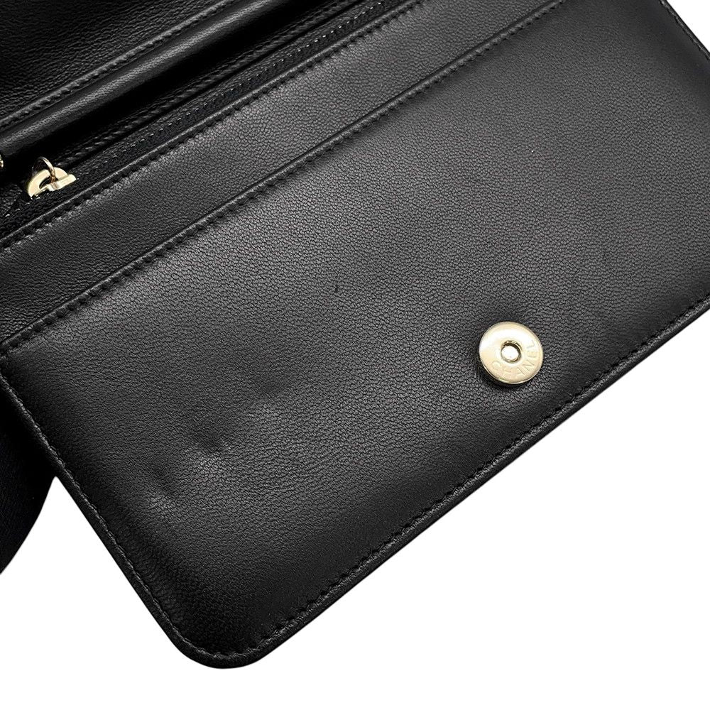 Chanel Chain Wallet CC Logo Faux Pearl Velour Black Shoulder Bag — view 8