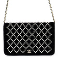 Chanel Chain Wallet CC Logo Faux Pearl Velour Black Shoulder Bag