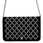 Chanel Chain Wallet CC Logo Faux Pearl Velour Black Shoulder Bag