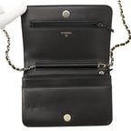Chanel Chain Wallet CC Logo Faux Pearl Velour Black Shoulder Bag — view 5